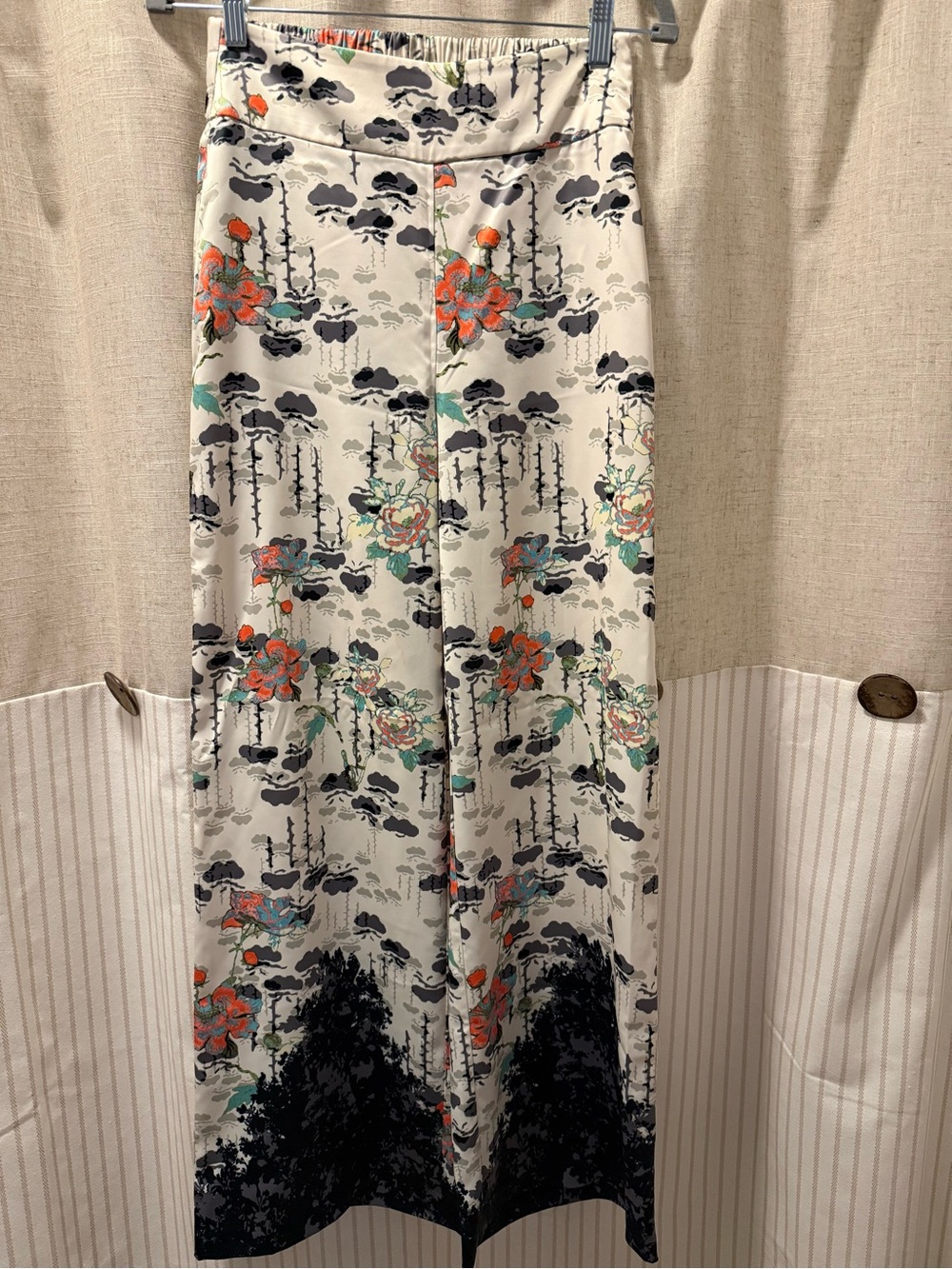Misa Hylton for INC Floral Print Wide-Leg Pants in Cream and Black